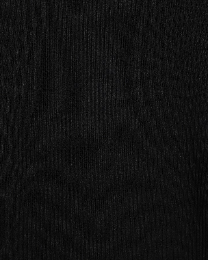 Black Rib Knit Roll Neck Top