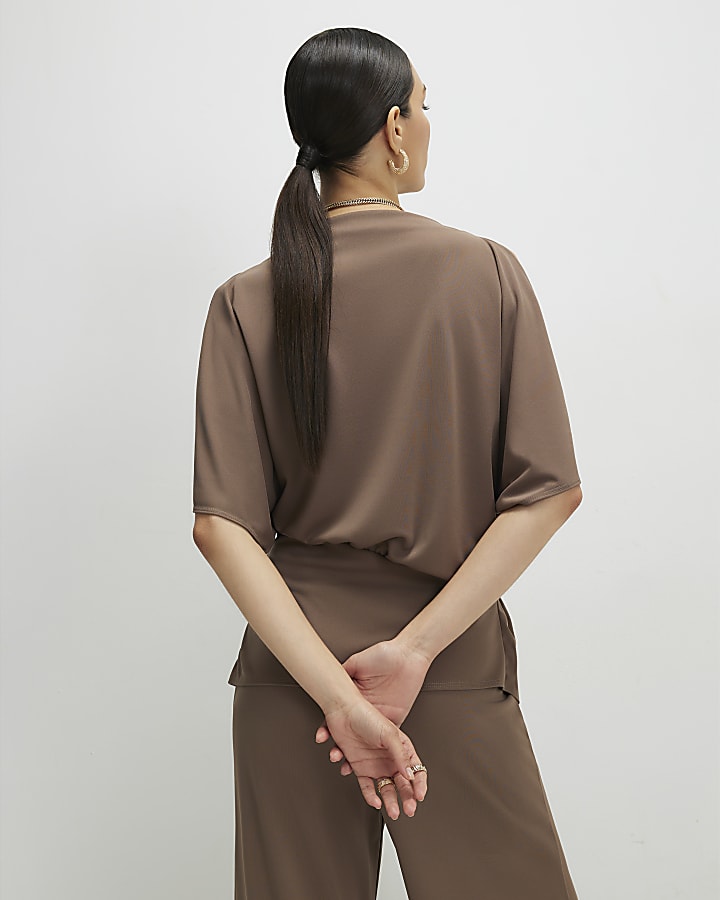 Brown Cold Shoulder Top