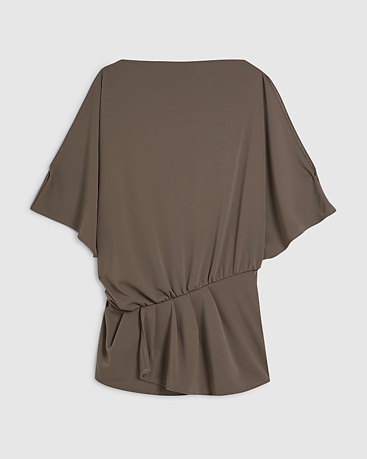 Brown Cold Shoulder Top