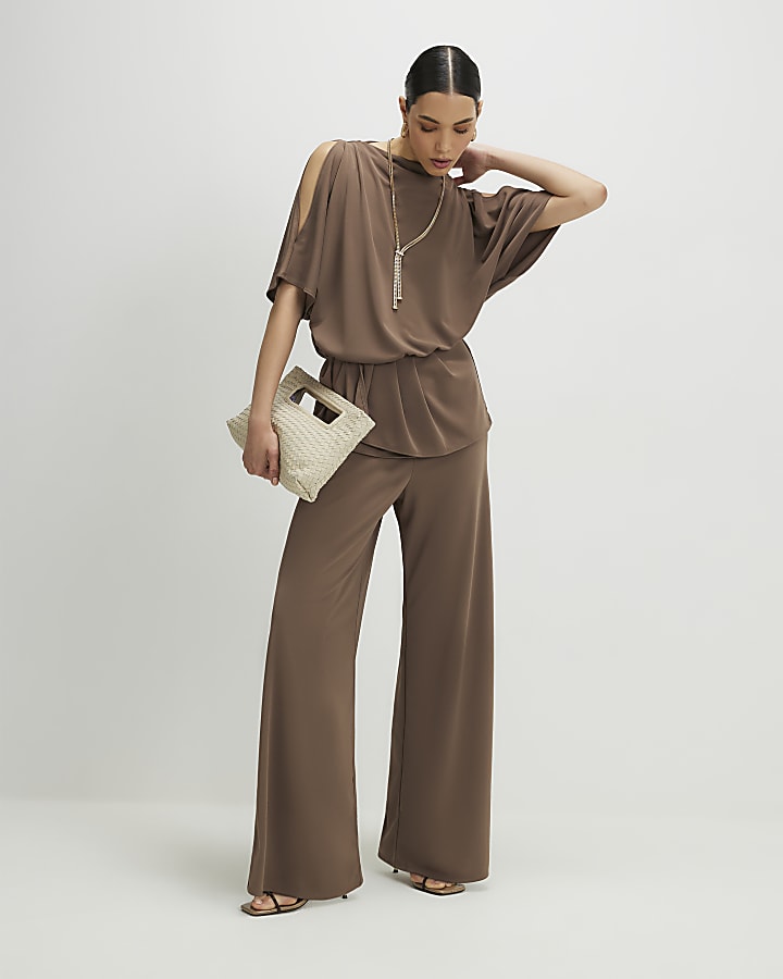 Brown Cold Shoulder Top