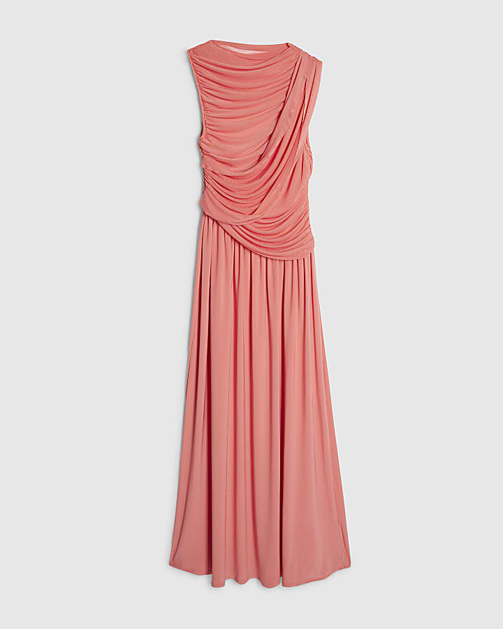 Pink Sleeveless Drape Maxi Dress