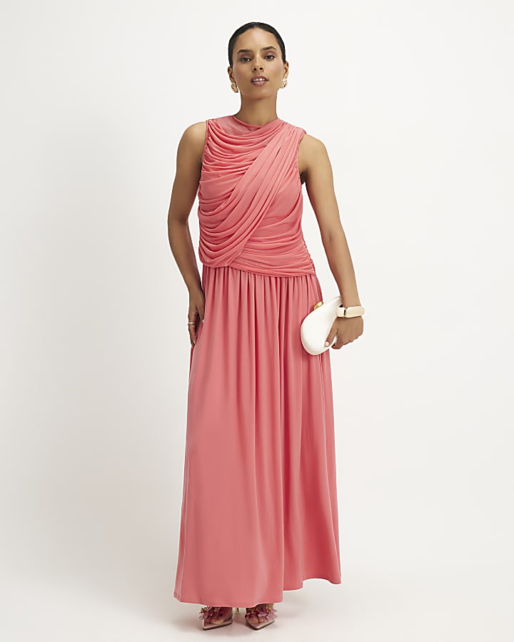 Petite Pink Drape Maxi Dress