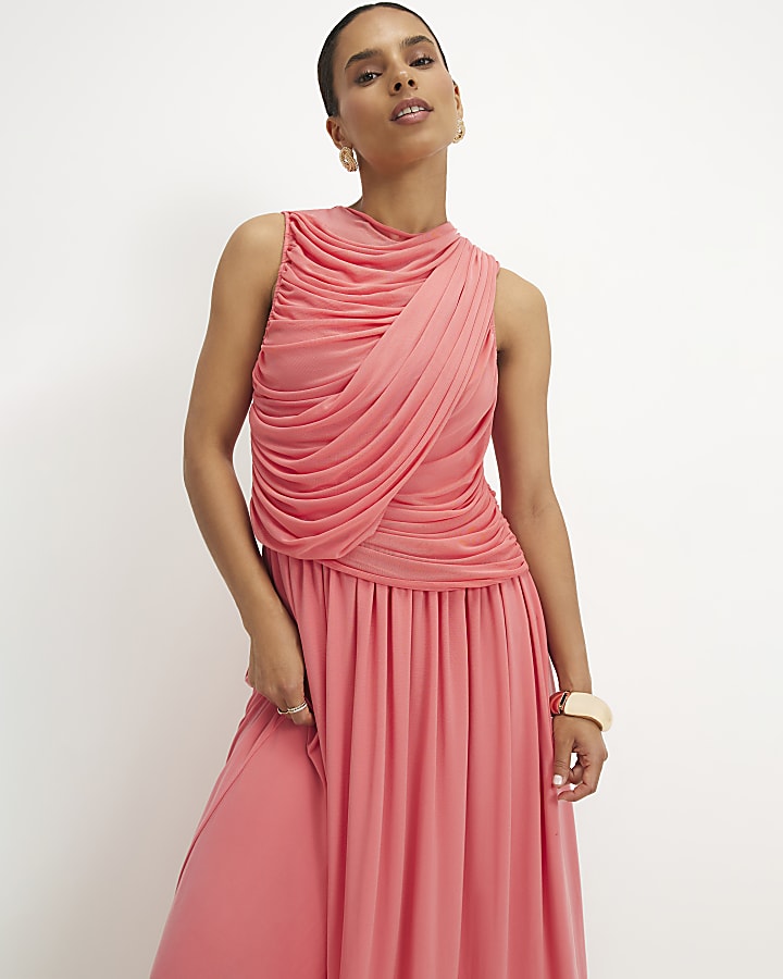 Petite Pink Drape Maxi Dress