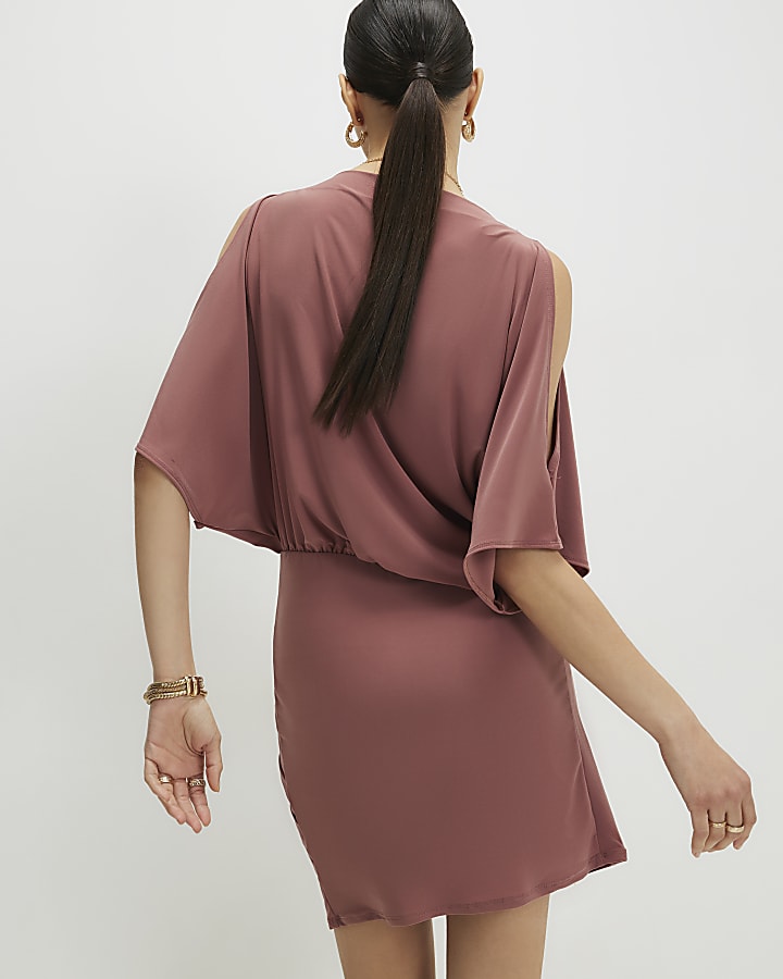 Brown Cold Shoulder Mini Dress