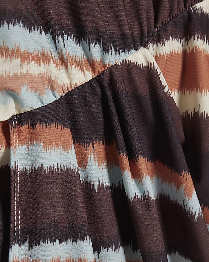 Brown Stripe Cold Shoulder Mini Dress