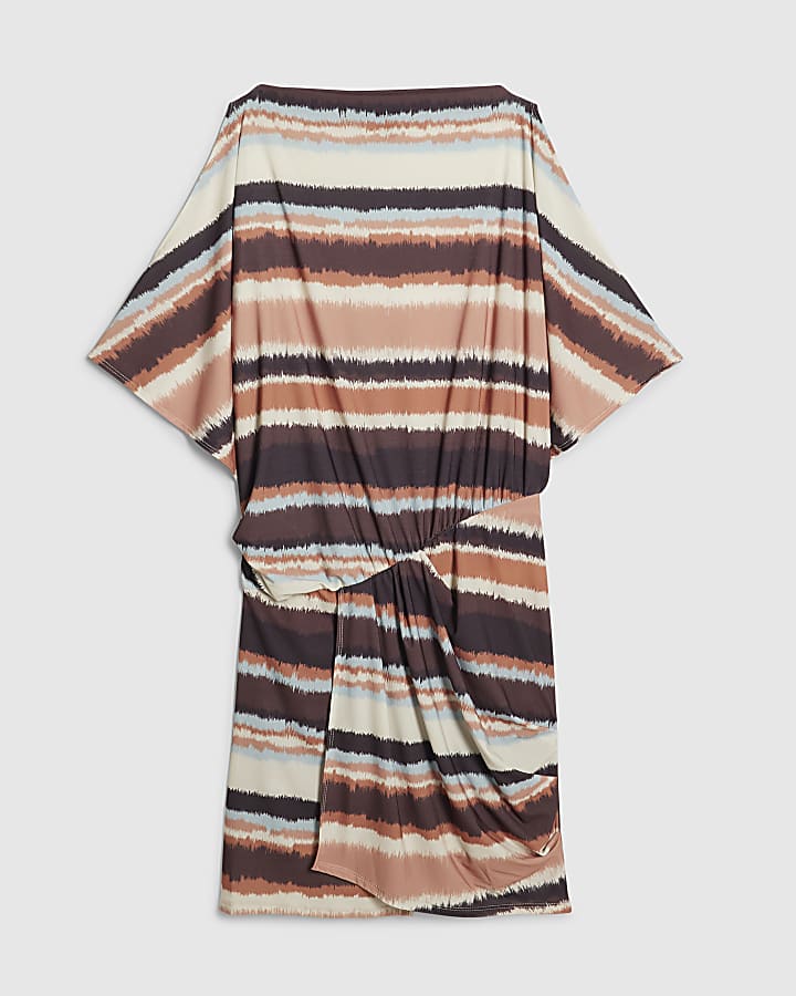Brown Stripe Cold Shoulder Mini Dress