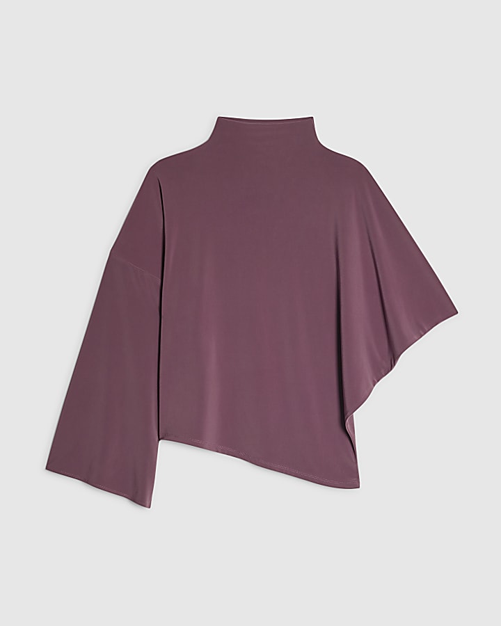 Purple Asymmetric Drape Sleeve Flowing Top
