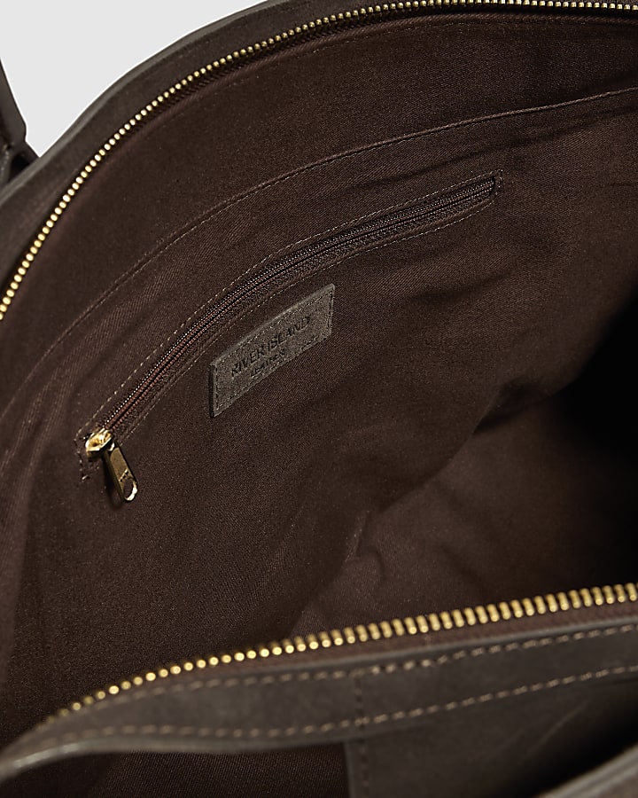 Brown Suede Buckle Side Tote Bag
