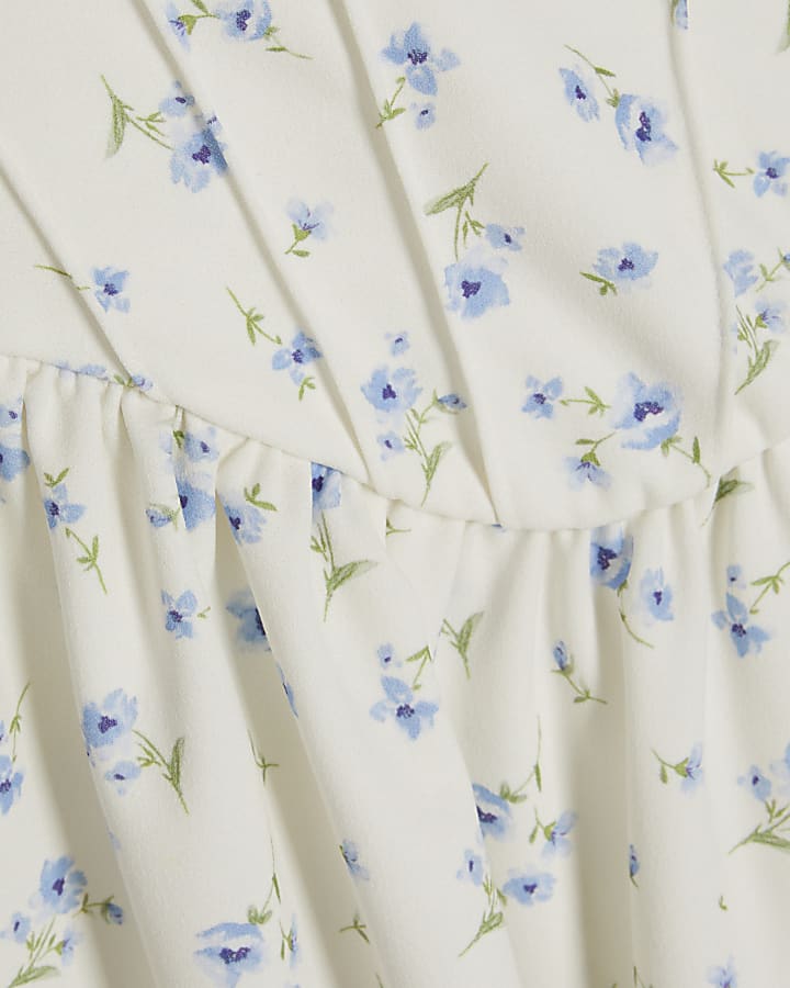 White Floral Tie Shoulder Corset Mini Dress