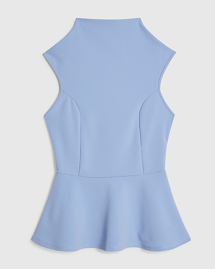 Blue High Neck Peplum Top