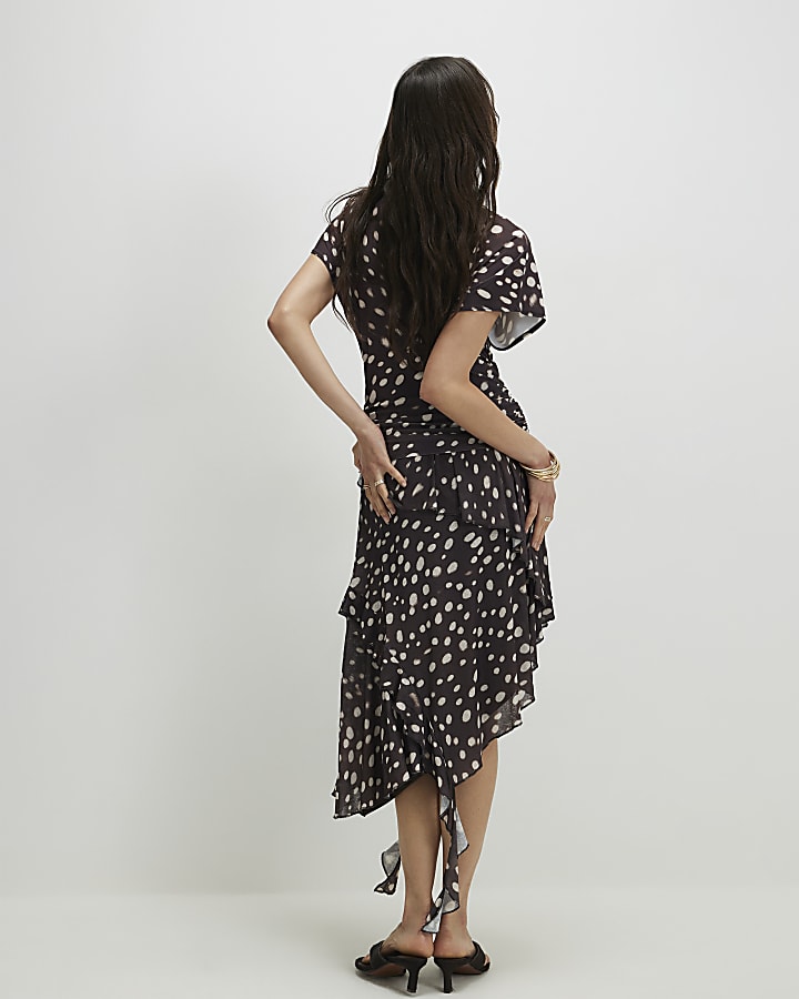 Brown Spot Hybrid T-Shirt Ruffle Dress