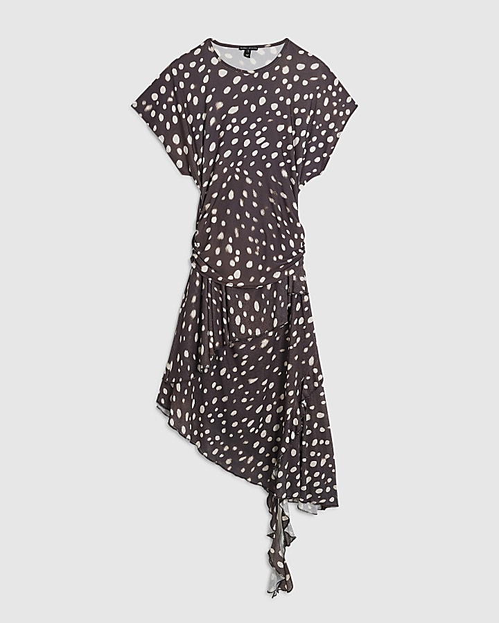 Brown Spot Hybrid T-Shirt Ruffle Midi Dress