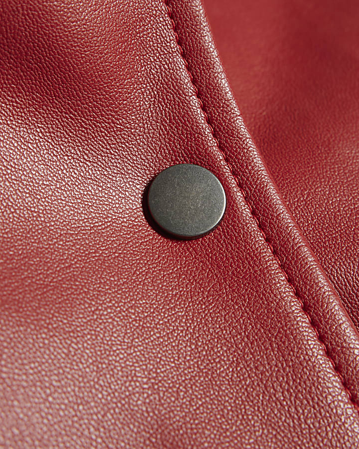 Red Funnel Ruched Sleeve Bomber Jacket