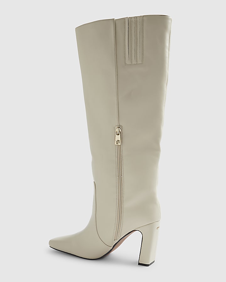 Cream High Leg Heeled Boots