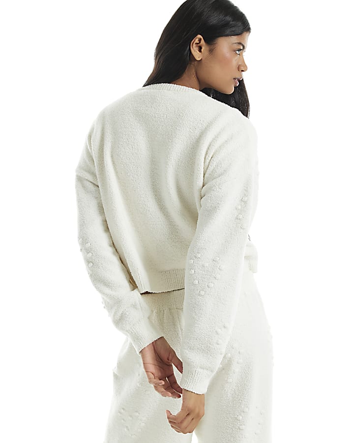 Cream Cosy Heart Embossed Cardigan