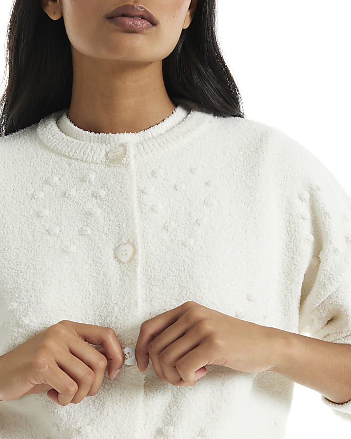 Cream Cosy Heart Embossed Cardigan