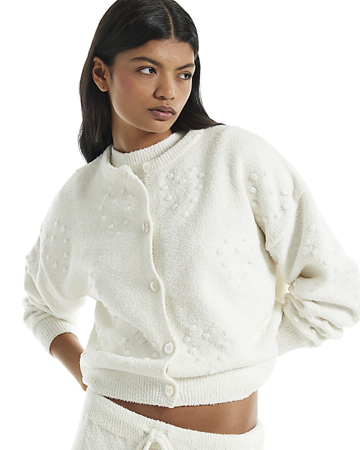 Cream Cosy Heart Embossed Cardigan