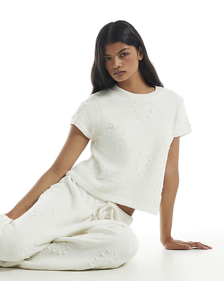 Cream Cosy Heart Embossed T-Shirt