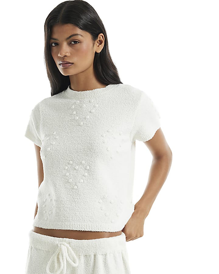 Cream Cosy Heart Embossed T-Shirt