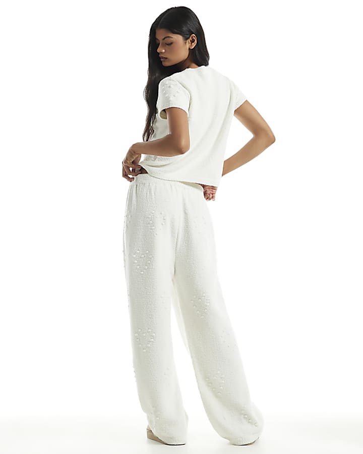 Cream Cosy Heart Embossed Trousers