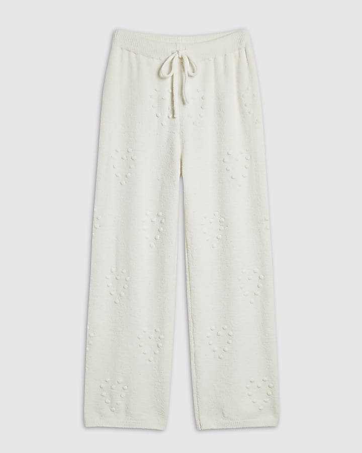 Cream Cosy Heart Embossed Trousers