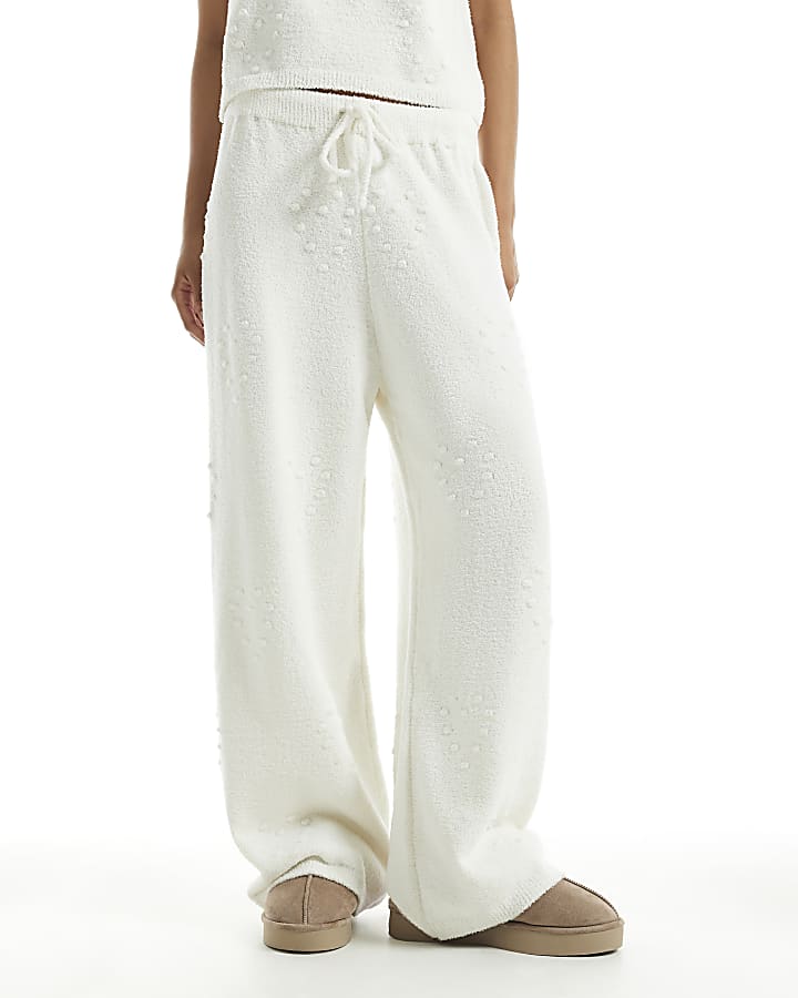 Cream Cosy Heart Embossed Trousers