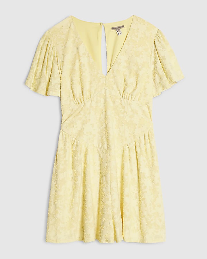 Yellow Short Sleeve Floral Burnout Playsuit