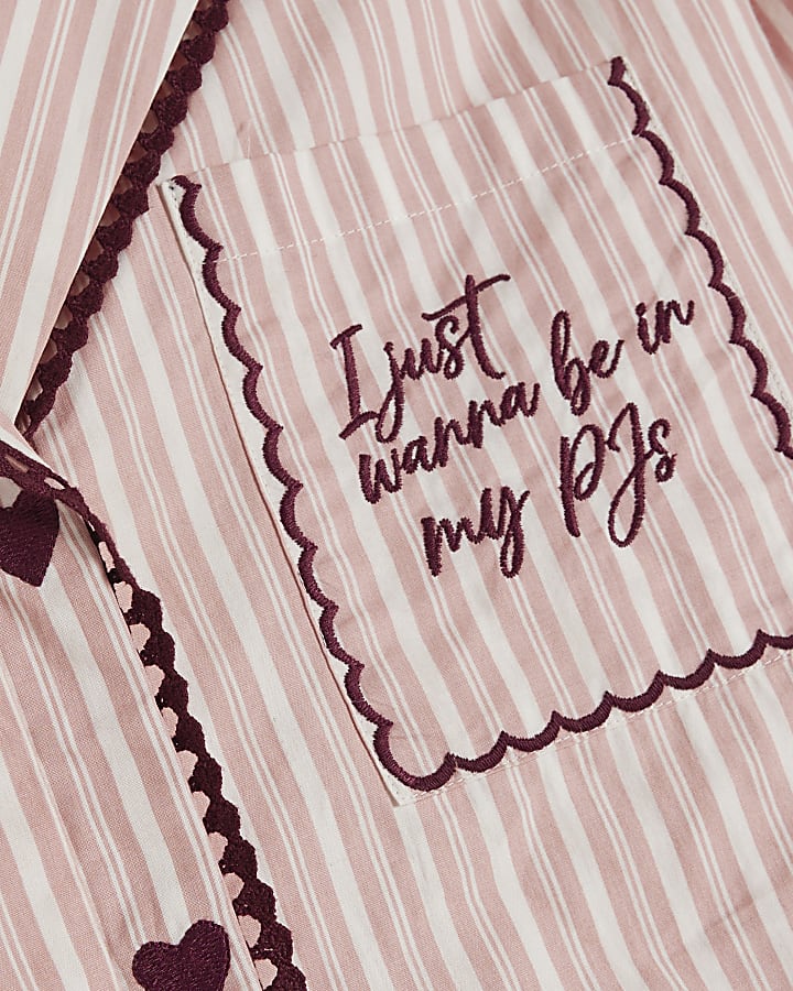 Pink Stripe Heart Trim Pyjamas