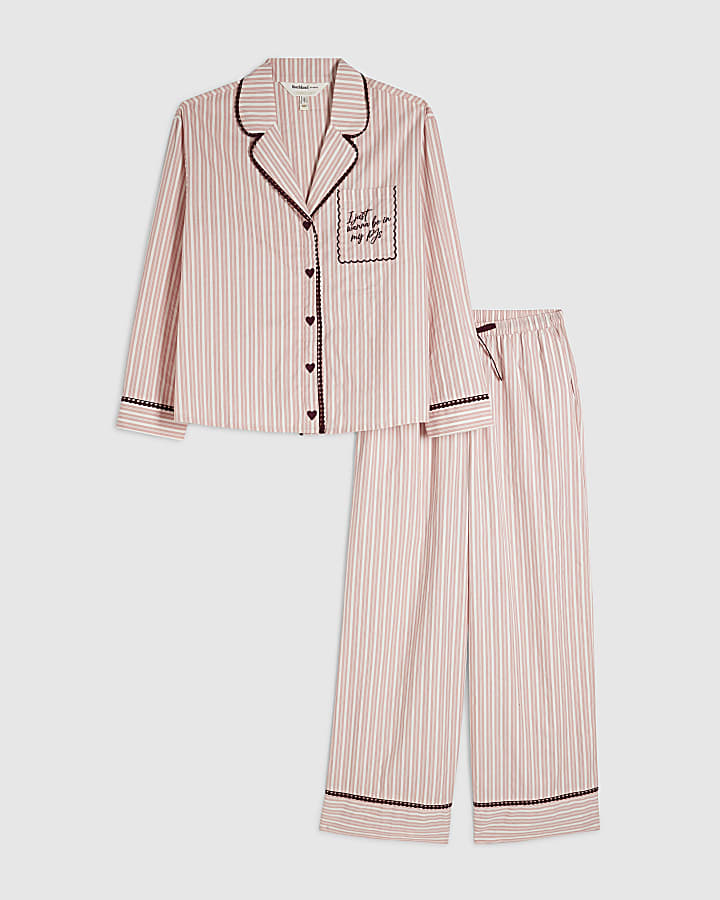 Pink Stripe Heart Trim Pyjamas