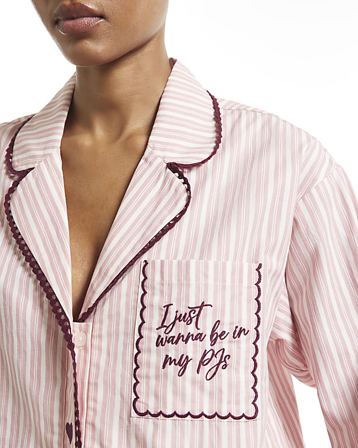 Pink Stripe Heart Trim Pyjamas