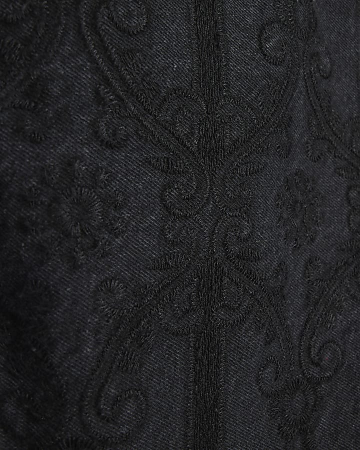 Black Embroidered Lace Trim Kick Flare Jeans