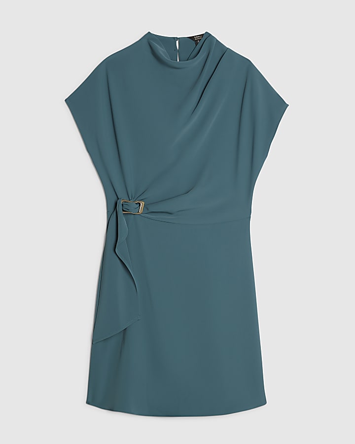 Blue Crepe Snaffle Detail Mini Dress