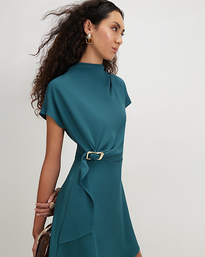 Blue Crepe Snaffle Detail Mini Dress
