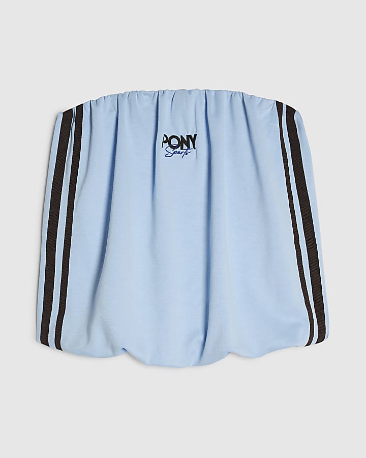 Blue Pony Stripe Bubble Hem Bandeau Top