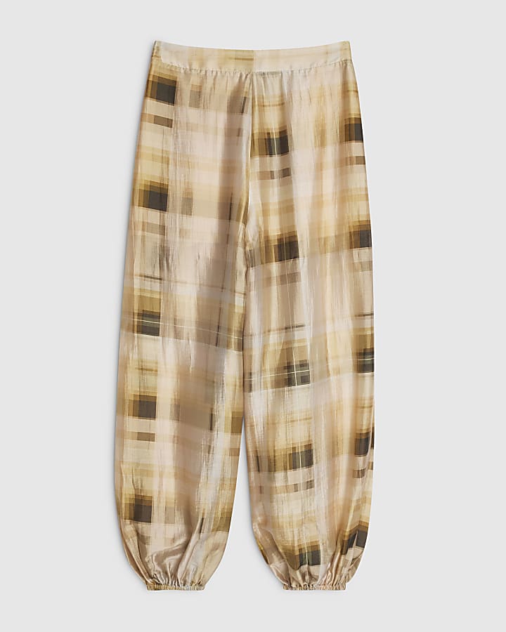 Cream Muted Check Cuffed Trousers