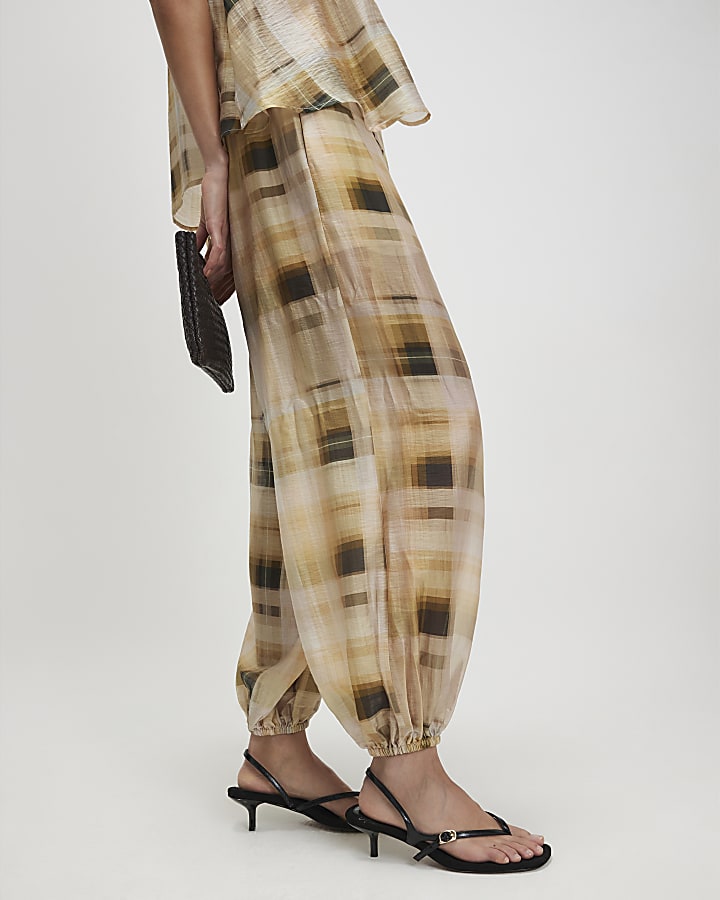 Cream Muted Check Cuffed Trousers