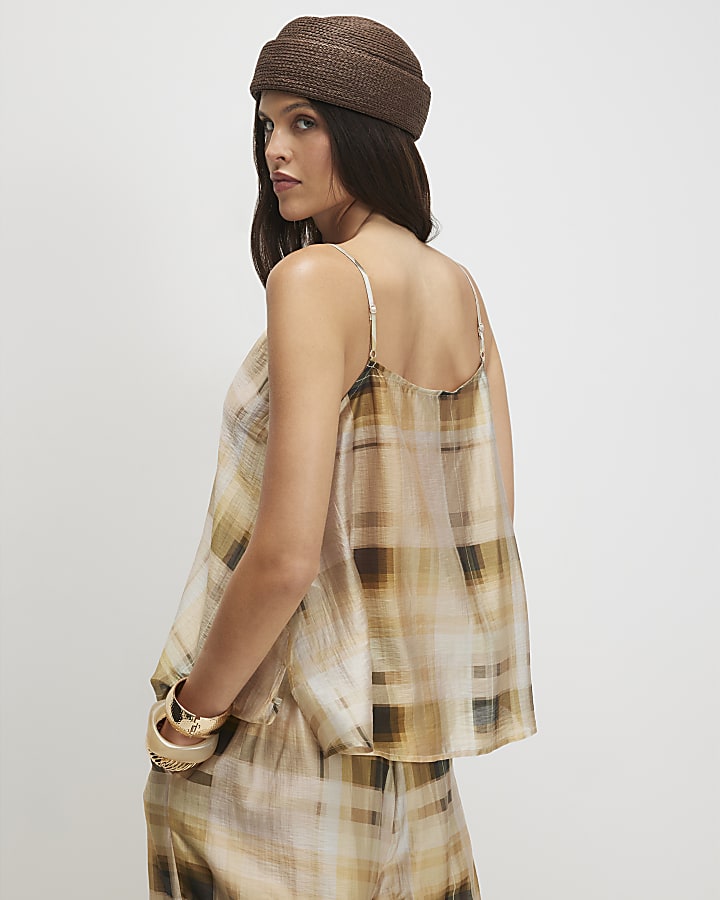 Cream Muted Check Cami Top