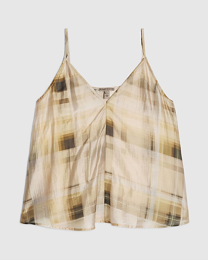 Cream Muted Check Cami Top