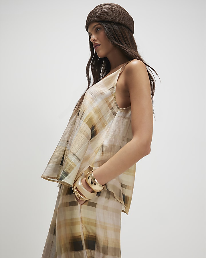 Cream Muted Check Cami Top