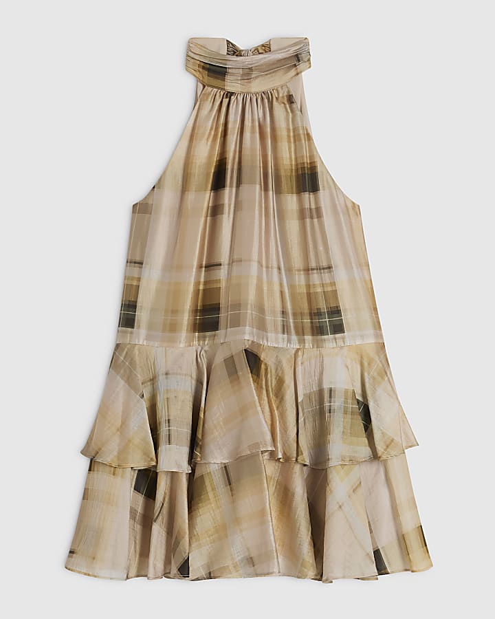Petite Cream Muted Check Swing Dress