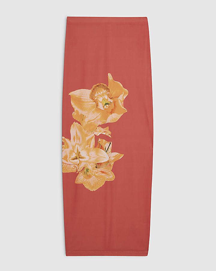 Orange Floral Maxi Skirt