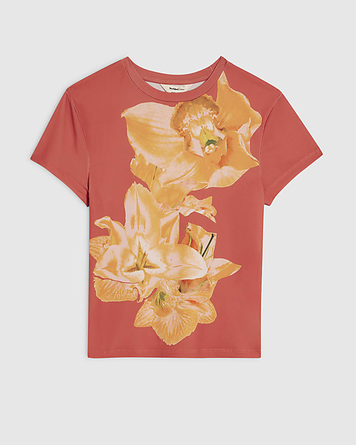 Orange Short Sleeve Floral Baby T-shirt