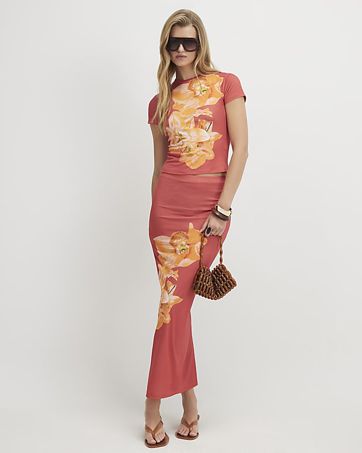Orange Short Sleeve Floral Baby T-shirt