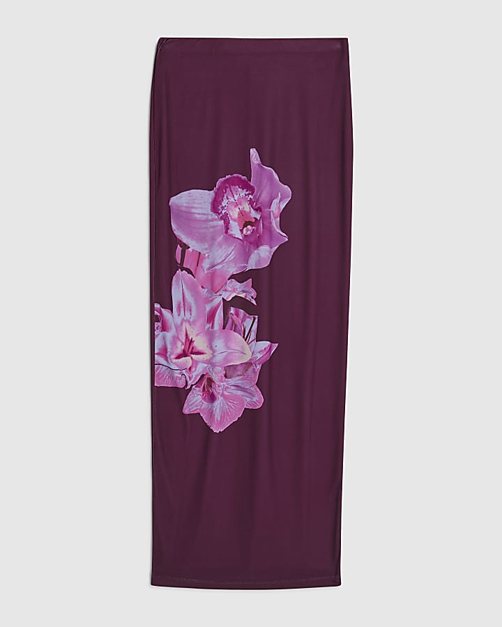 Purple Floral Maxi Skirt