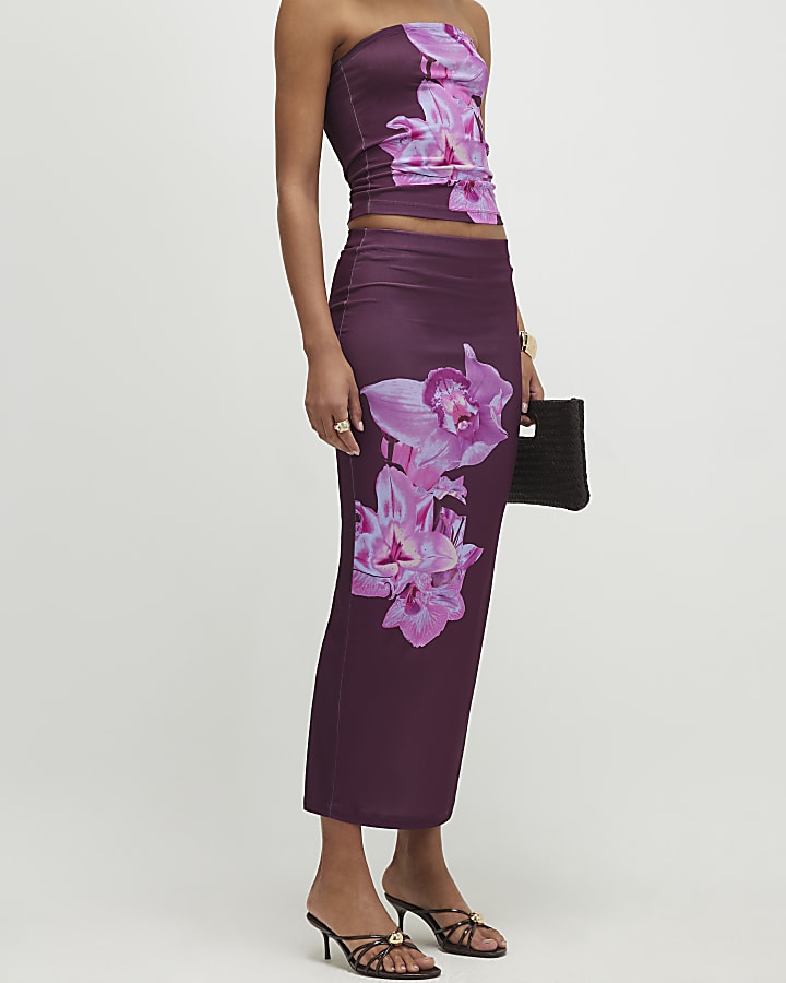 Purple Floral Maxi Skirt