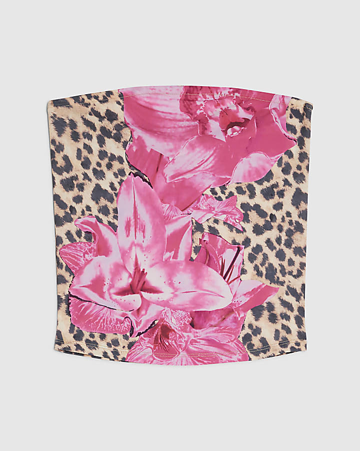 Brown Leopard Floral Bandeau Top