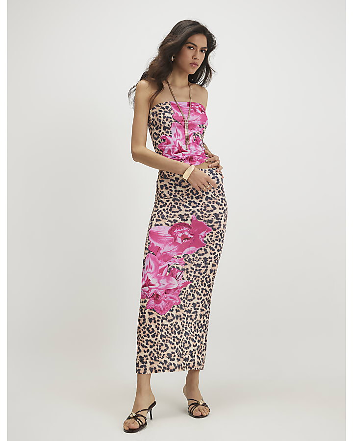 Brown Leopard Floral Maxi Skirt