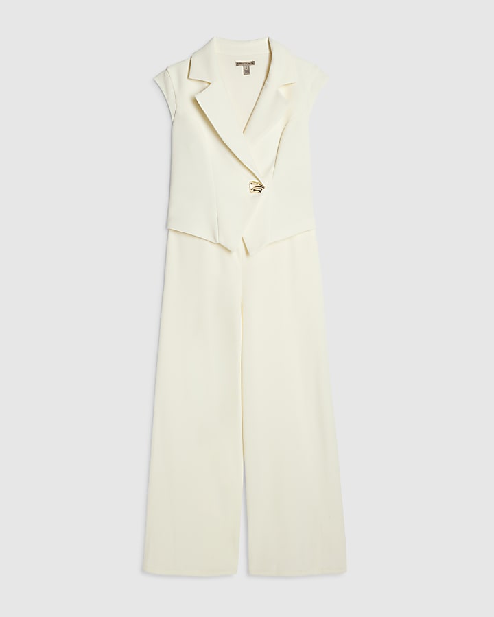 Petite Cream Cap Sleeve Jumpsuit