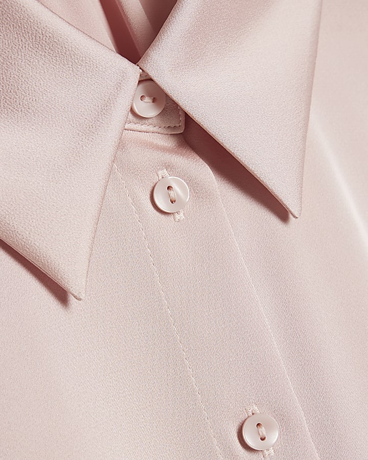 Pink Satin Short Sleeve Shirt