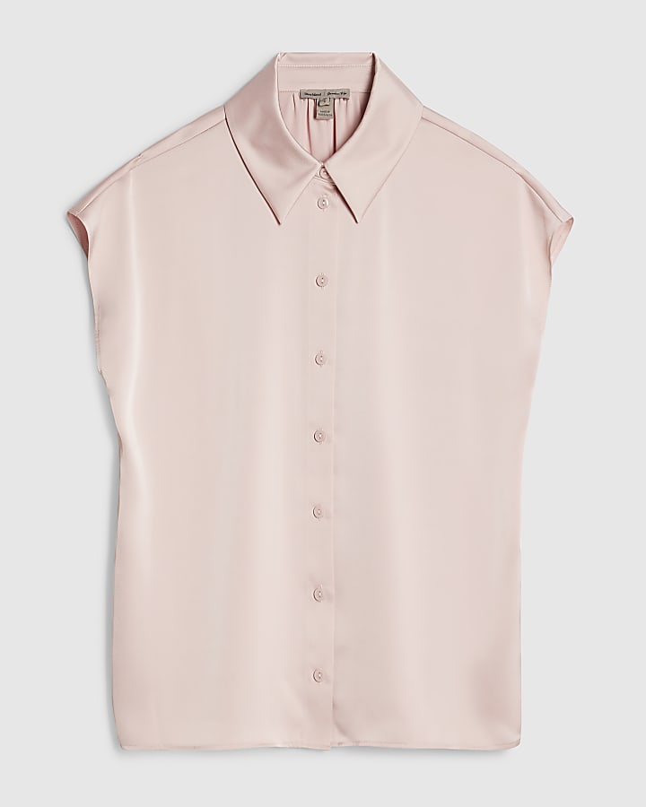 Pink Satin Short Sleeve Shirt